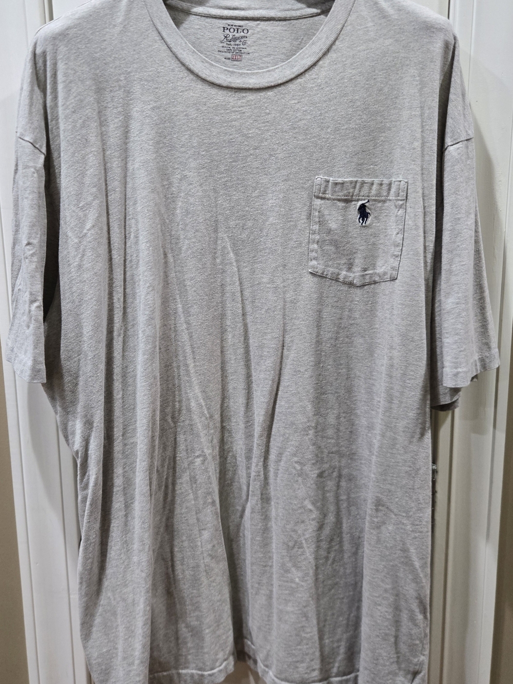 Polo by Ralph Lauren Men's Light Gray Pocket Tee with Navy Pony